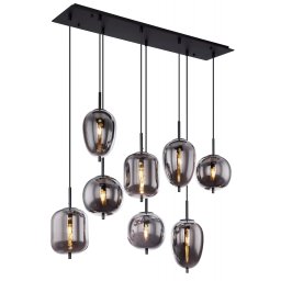 Suspensie globuri Blacky 15345-8, 8xE14, L:94 cm, metal negru, sticlă fumurie
