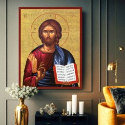 Tablou Canvas Icoana Iisus Hristos Mântuitorul ICR37 (Dimensiune LxH: 40x50cm)