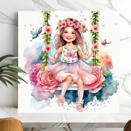 Tablou Canvas Fetita cu Coronita in Leagan DGP39 (Optiuni Tablou: 100x100cm)