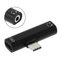Adaptor Smart Protection 2in1 din Type C in casti si charger USB Type C Jack 3.5 mm splitter Negru