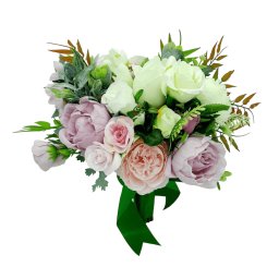 Buchet mireasa/nasa din flori de matase, alb-roz-verde - FEIS307011