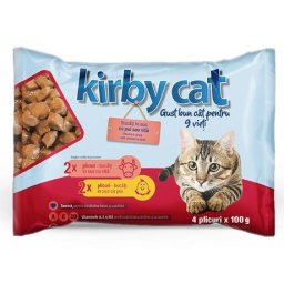 Hrana umeda pisici, plic cu pui si vita, Kirby Cat, 100 gr 4 plicuri