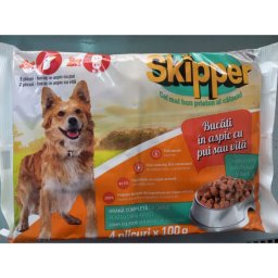 Hrana umeda caini cu pui si vita Skipper, set de 4 plicuri x100 gr