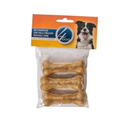Os presat 4 Dog, recompensa din piele presata pentru caini, 8.5 cm, 3 buc pe set