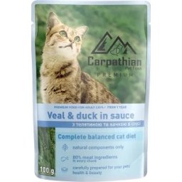 Hrana Premium Pisica, Carpathian, Plic cu Vitel si Rata, 24x100 gr