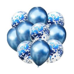 Set 10 baloane transparente cu confetti albastru 30cm
