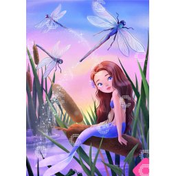 Set goblen cu diamante patrate AB carat.art, fara sasiu, Sirena si libelulele, 55x78 cm