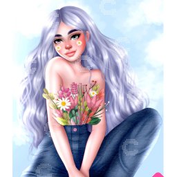 Set goblen cu diamante patrate AB carat.art, fara sasiu, Fata cu flori, 50x60 cm