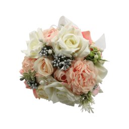 Buchet mireasa/nasa cu flori de matase, alb-piersiciu - ILIF308004