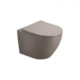 Set vas WC suspendat rimless Fluminia Alfonzo, cu capac quick release si soft close, gri mat