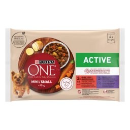 Purina One Mini Active cu vită și rață 4 x 85 g