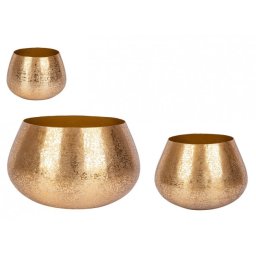 Set 3 ghivece flori aluminiu auriu Varanasi 30x22 cm, 42.5x31.5 cm, 60x39.5 cm