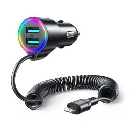 JR-CL25 3-in-1 fast car charger Lightning cable 1.5m 17W black