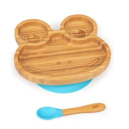Klarstein Set de mâncare pentru copii, farfurie și lingură de bambus, 250 ml, inclusiv ventuză, 18 × 18 cm (BW-10243-010)