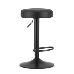 Scaun de bucatarie/bar, Artool, Rojst, rotativ, piele ecologica neagra, picior metal negru, 38x38x62-83 cm