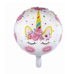 Balon folie rotund unicorn alb cu flori 43 cm