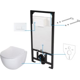 Set vas wc suspendat cu rezervor incastrat, capac soft close si clapeta,Deante Peonia