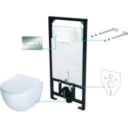 Set vas wc suspendat cu rezervor incastrat, capac soft close si clapeta,Deante Peonia