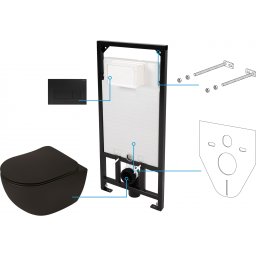 Set vas wc suspendat negru cu rezervor incastrat, capac soft close si clapeta,Deante Peonia