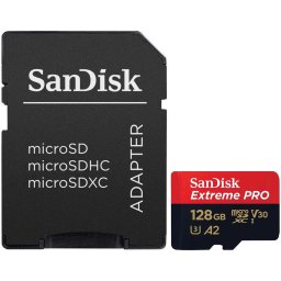 Card de memorie SanDisk Extreme PRO microSDXC 128 GB,pana la 200MB/s & 90MB/s Read/Write speeds A2 C10 V30 UHS-I U3 + SD Adapter