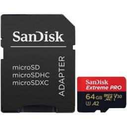 Card de memorie SanDisk Extreme PRO microSDXC 64 GB,pana la 200MB/s & 90MB/s Read/Write speeds A2 C10 V30 UHS-I U3 + SD Adapter