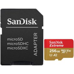 Card de memorie SanDisk Extreme microSDXC 256 GB,pana la 190MB/s & 130MB/s Read/Write speeds A2 C10 V30 UHS-I U3 + SD Adapter