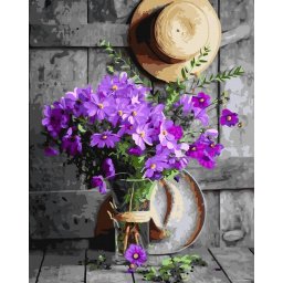 Set pictura pe numere, cu sasiu, Flori violet, 40x50 cm