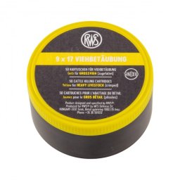 Capse asomator, galben, pentru animale cu talie medie. Calibru 9 × 17 mm, 50 buc.