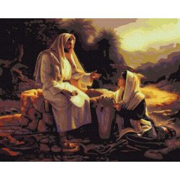 Set pictura pe numere, cu sasiu, Iisus si femeia samariteana,40x50 cm