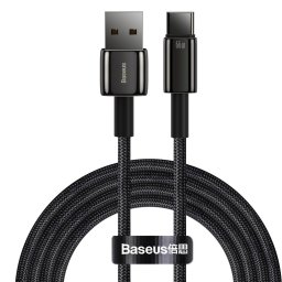 Cablu de Date Baseus Tugsten Gold (CATWJ-C01) - USB to Type-C, 66W, 2m - Black