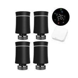 Kit automatizare smart radiatoare, 4 capuri Termostatate QTV, Wireless, Wifi, hub gateway, aplicatie iOS/ Android