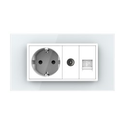 Priza Dubla Livolo cu Rama din Sticla 1 Priza Schuko+TV/internet, Standard Italian Serie Noua, Alb, VL-C9-C2EU/VC-11