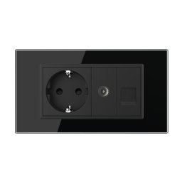 Priza Dubla Livolo cu Rama din Sticla 1 Priza Schuko+TV/internet, Standard Italian Serie Noua, Negru, VL-C9-C2EU/VC-12