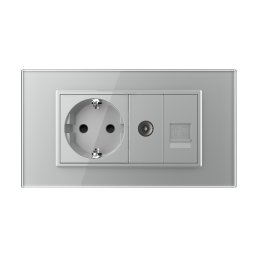 Priza Dubla Livolo cu Rama din Sticla 1 Priza Schuko+TV/internet, Standard Italian Serie Noua, Gri, VL-C9-C2EU/VC-15