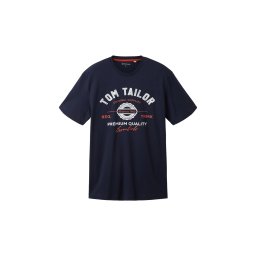 TOM TAILOR Tricou albastru noapte / portocaliu mandarină / alb