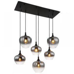Suspensie Maxy 15548-6H, 6xE27, L:86 cm, metal negru, sticlă fumurie