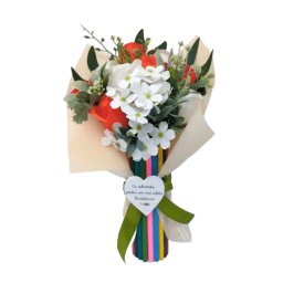 Cadou Profesoară, aranjament Buchet flori de mătase și săpun + mesaj - DSPH308004