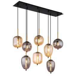 Suspensie globuri Blacky 15345-8A, 8xE14, L:102,5 cm, metal negru, sticlă fumurie, ambră