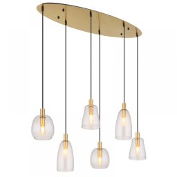 Suspensie Garri 15789-6HM, 6xE14, L:97 cm, metal alamă, sticlă transparentă