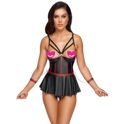 Cottelli Bondage Longline Bra & Crotchless Thong Matte Look Set 2221330 Black 75B/S