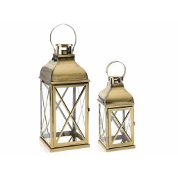 Set 2 felinare metal auriu 14x14.5x33 cm, 19x19x47.5 cm