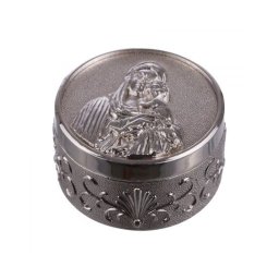 Caseta de Bijuterii din Zinc Argintat cu Gravură Maica Domnului cu Pruncul - O Comoară de Eleganță și Spiritualitate