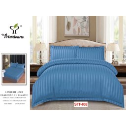 Lenjerii De Pat Din Damasc Cu Elastic, 4 Piese Cod STF408