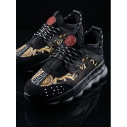 Sneakers din piele ecologica si catifea - CHAIN NEGRU/AURIU