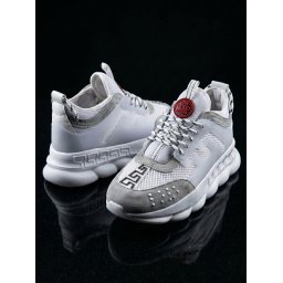 Sneakers din piele ecologica si catifea albi - CHAIN