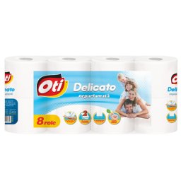 Hartie igienica OTI Delicato, 2 straturi, 8 role, neparfumata