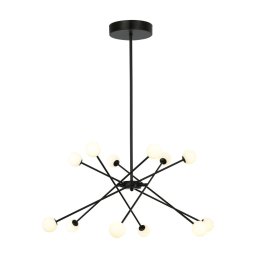 Suspensie Whistle 12, H:150 cm D:80 cm, 2150 lumeni, metal negru, sticla alba
