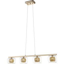 Suspensie living Klass SP4, H:139 cm L:98 cm, 4x3W G9 LED, metal auriu sticla transparenta