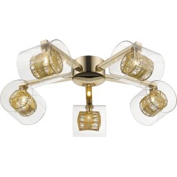 Plafoniera dormitor Klass PL5, H:17 cm D:57 cm, 5x3W G9 LED, metal auriu sticla transparenta