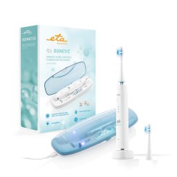 ETA ETA470790000 Sonetic Holiday Toothbrush, Adults, 1 handle, 2 brush heads, 3 modes, Travel case and charging stand, USB cable, White